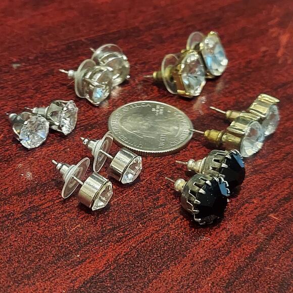 Large Bling Stud Post Earrings Lot of 6 Stunning Pairs - Picture 2 of 5